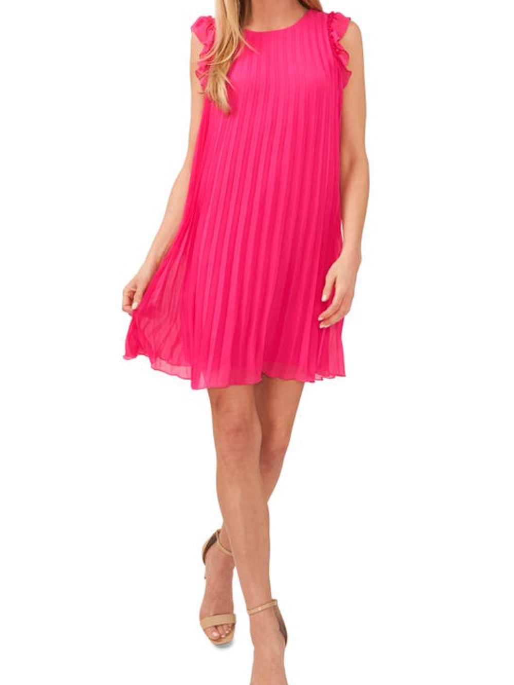 20. Cece • NWT $99 US Hot Pink Pleated Sleeveless Mini Dress PTP 19-22”